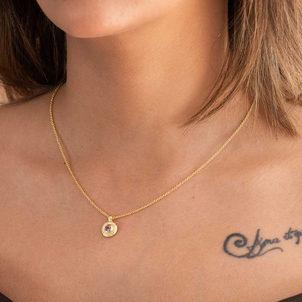 Luna Single Disc Pendant Necklace: Amethyst