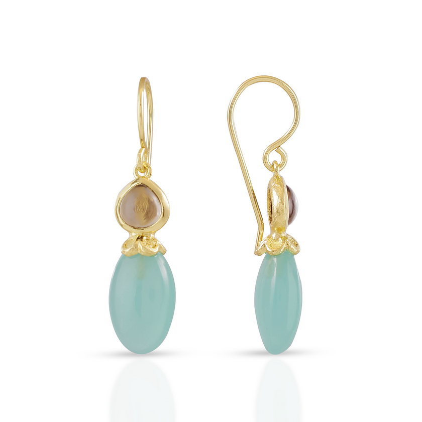 Persephone Double Gemstone Earrings Pariba Onyx & Smoky Quartz