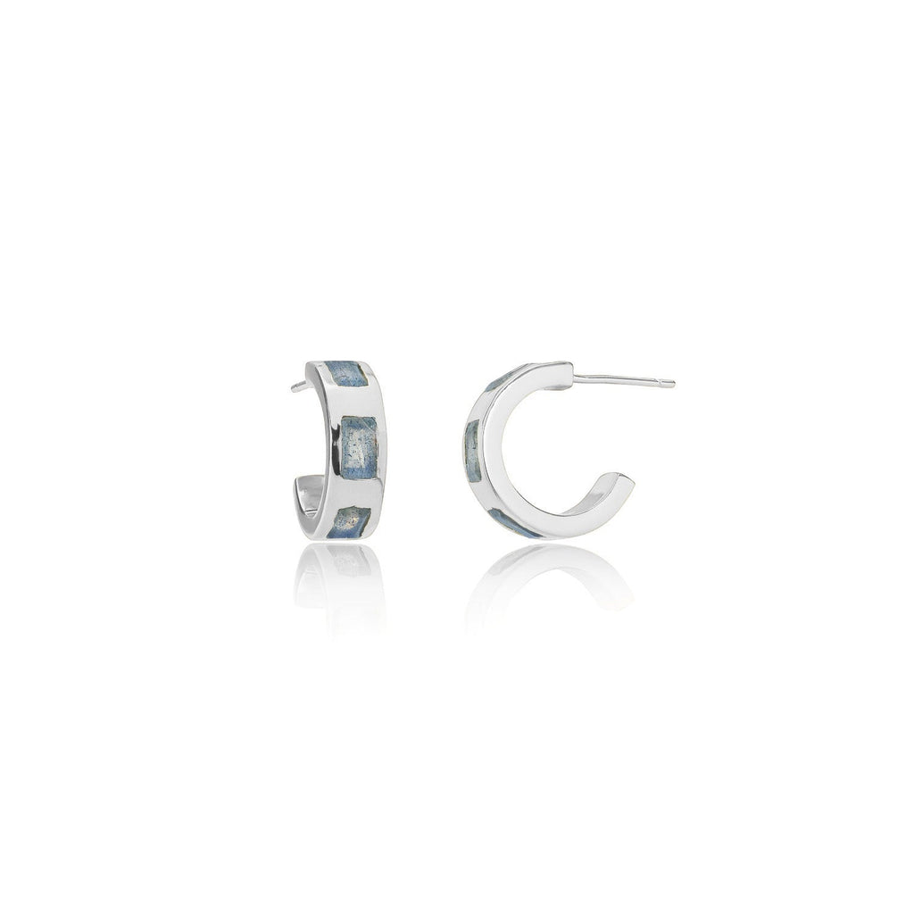 Cora Chunky Huggie Hoops Zilver Labradoriet