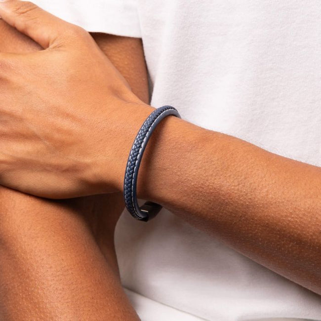 Fred Bennett Plait Detail Leather Bracelet With Brushed Finish