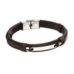 Fred Bennett ID Bar Black Leather Bracelet with Brown Cord Detail