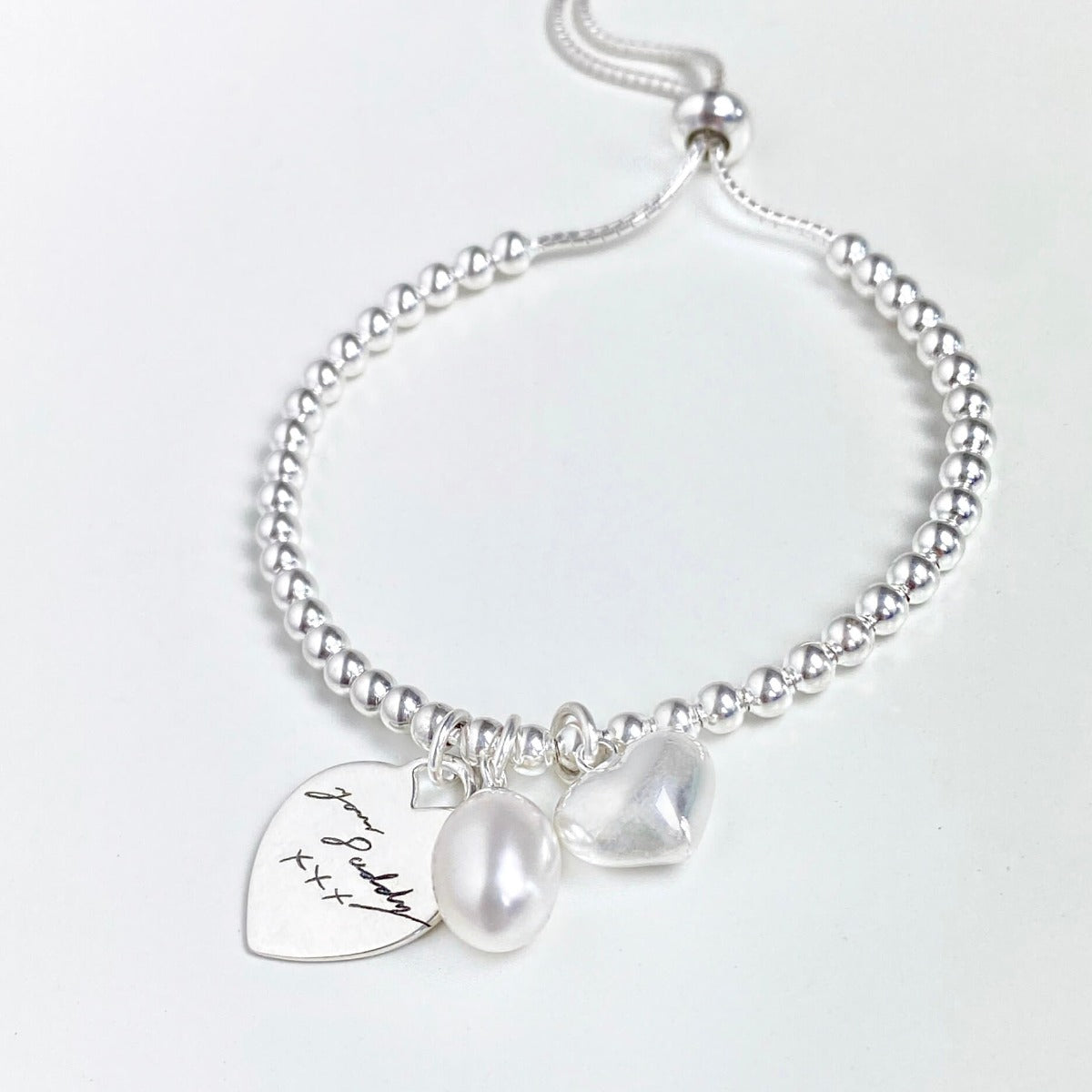 Beginnings Heart and Pearl Charm Ball Slider Bracelet