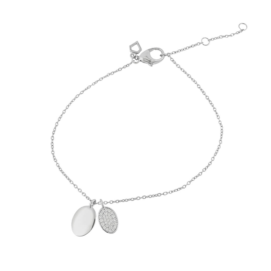 Diamonfire gravierbares Anhängerarmband mit pavébesetztem ovalem Anhänger