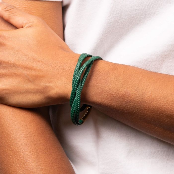 Fred Bennett mehrreihiges geflochtenes grünes Lederarmband