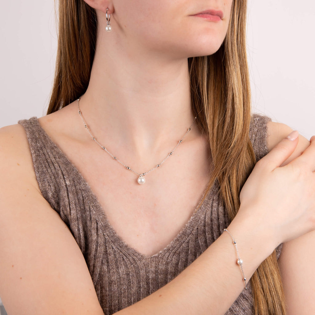 Diamonfire Station Necklace with Shell Pearl
