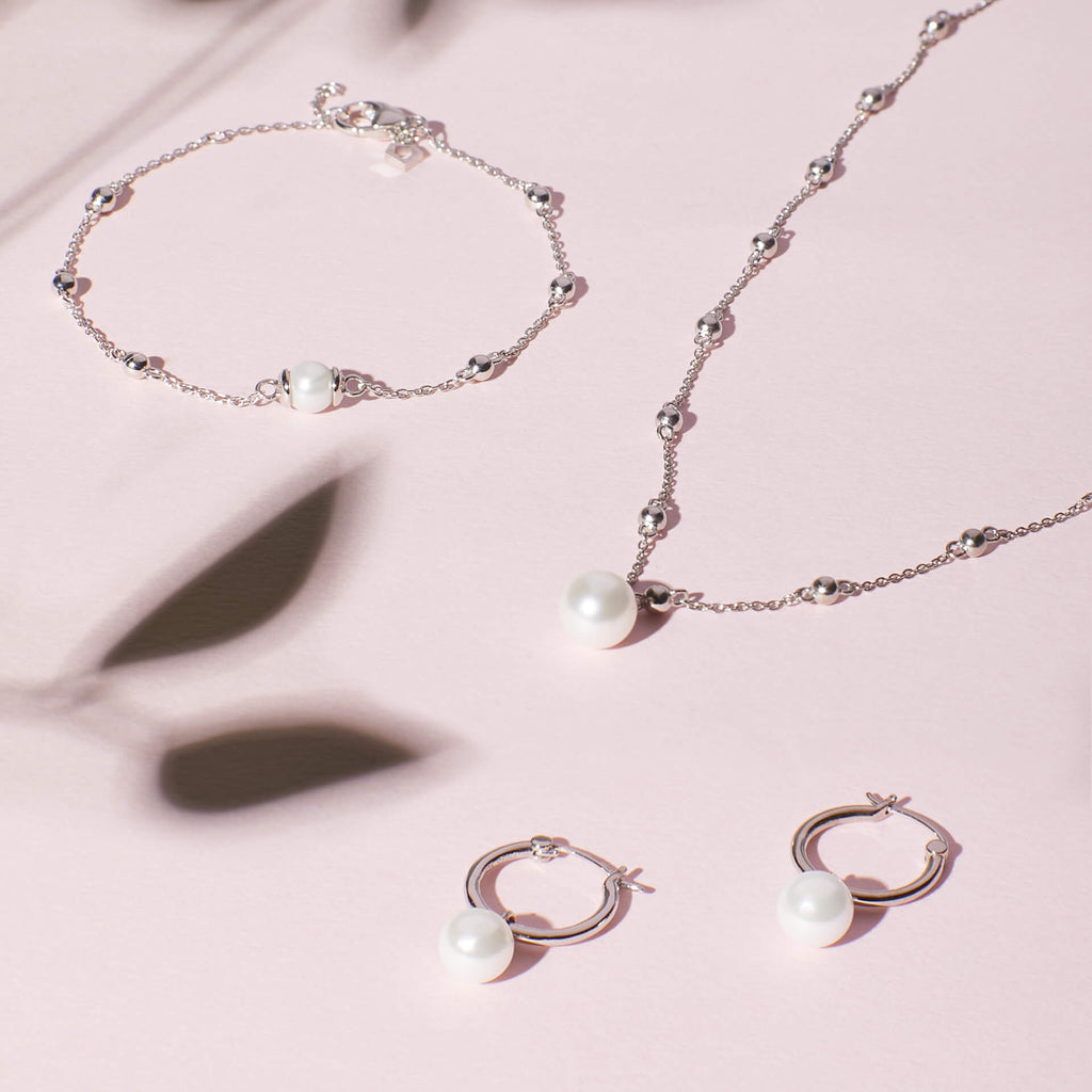 Diamonfire Station Necklace with Shell Pearl