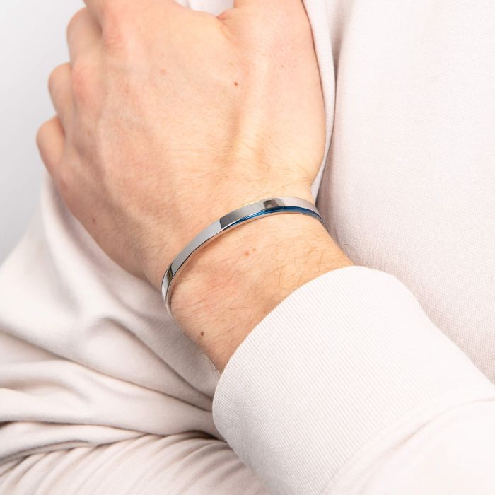 Fred Bennett Stainless Steel and Blue PVD Bangle