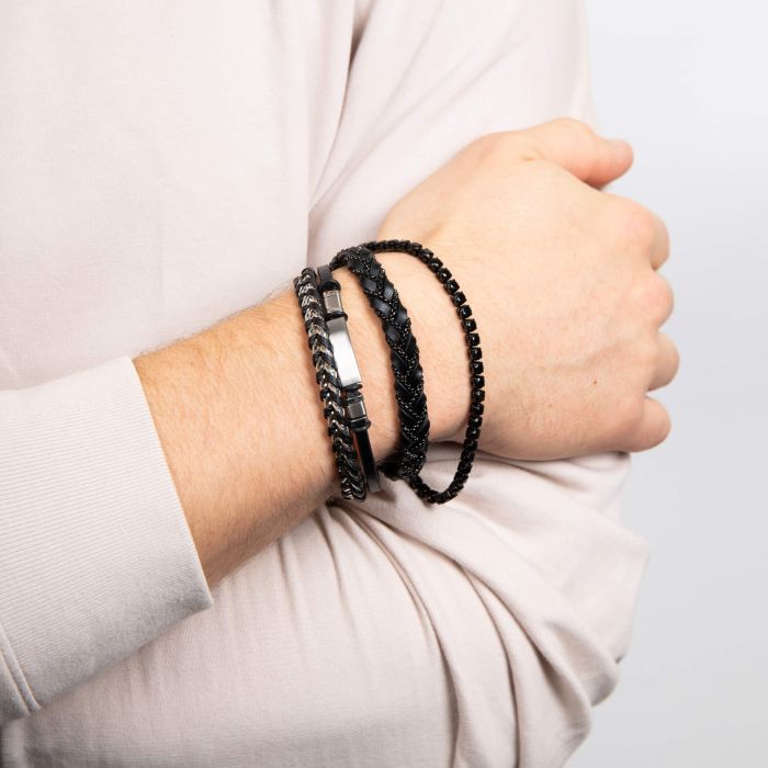 Fred Bennett Black Cubic Zirconia and Stainless Steel Tennis Bracelet