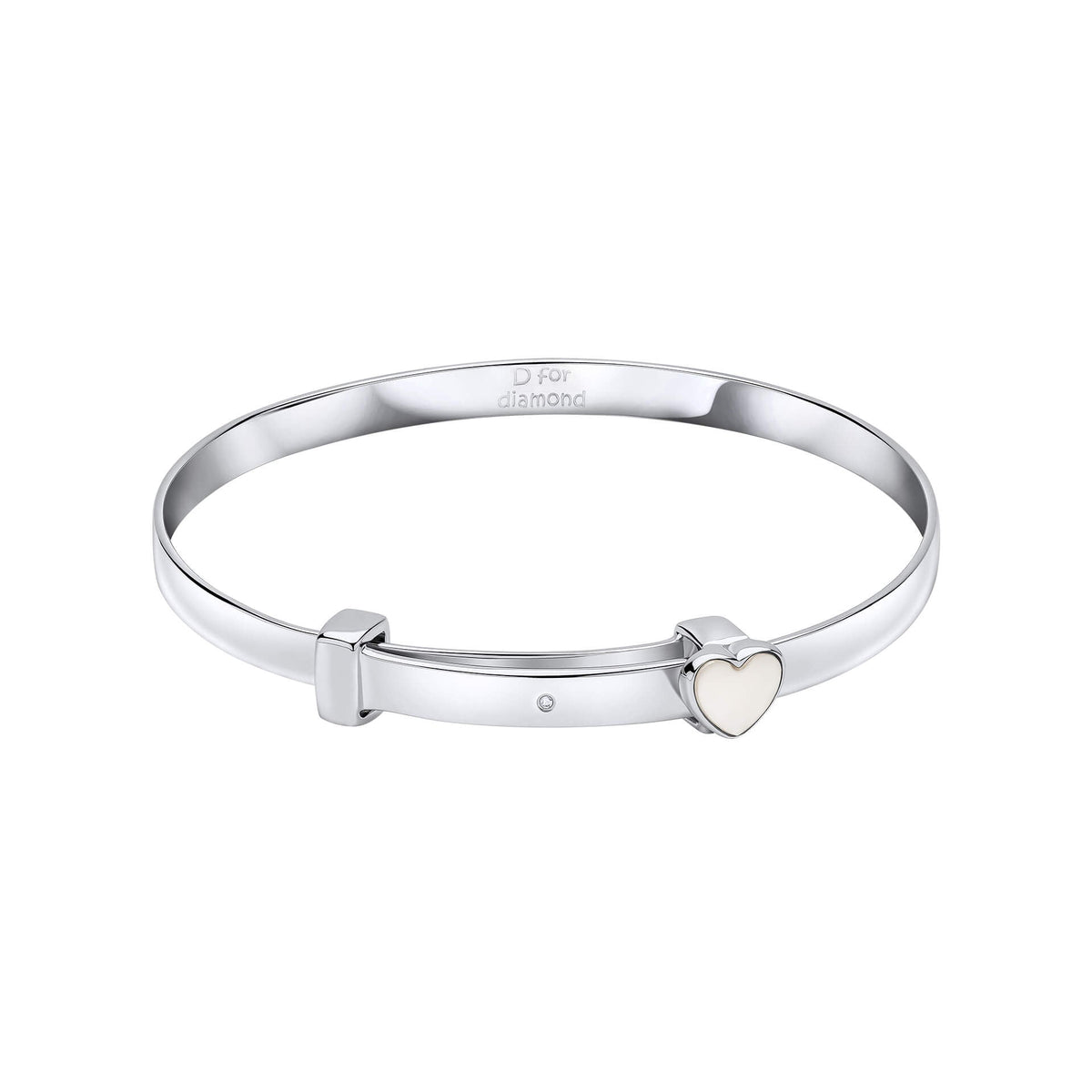 D For Diamond Mother of Pearl Heart Expandable Bangle with Diamond
