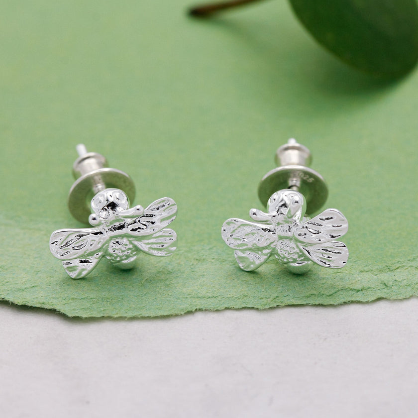 Bumble Bee Silver Stud Earrings