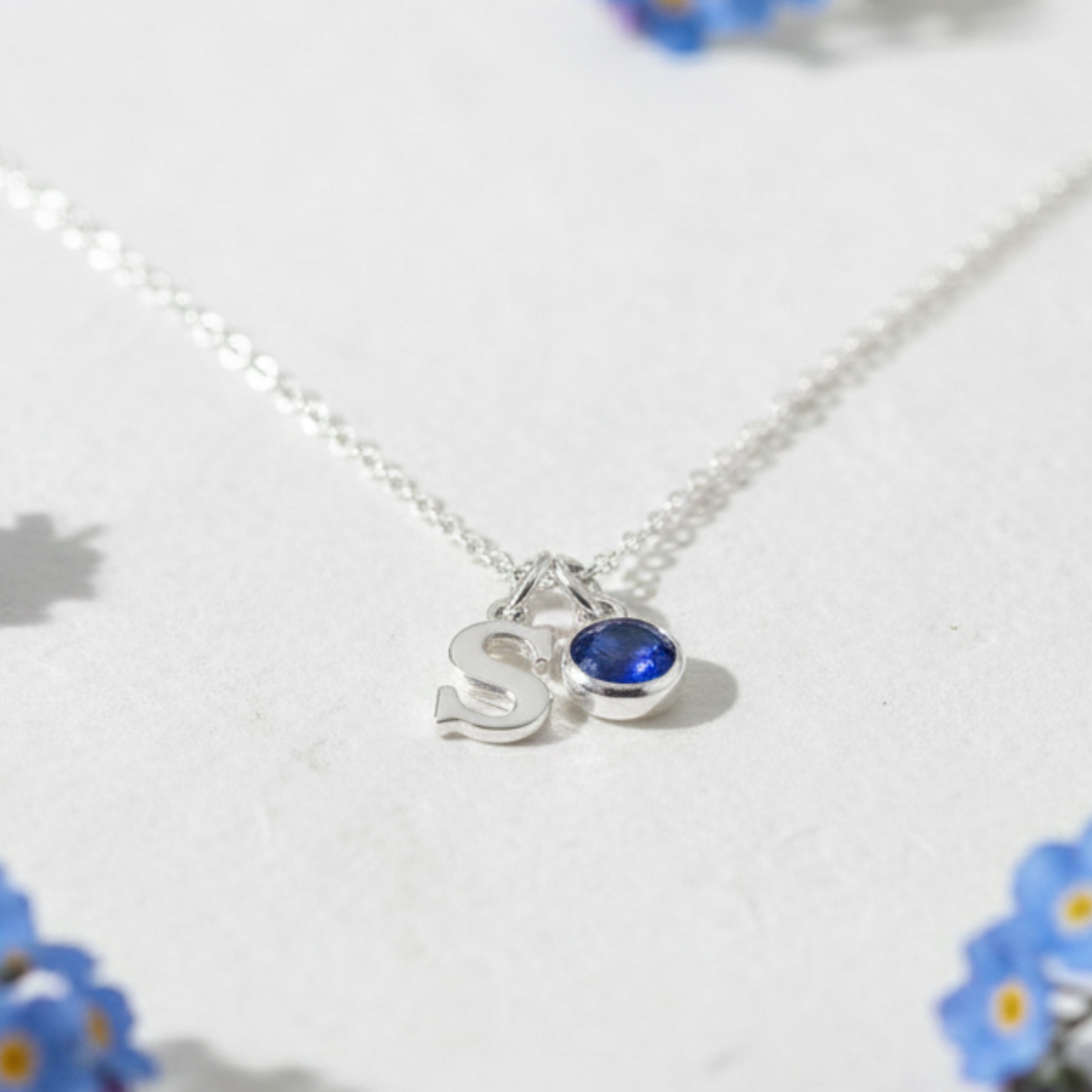 Initial & September Birthstone Necklace | Personalised Sapphire Gift