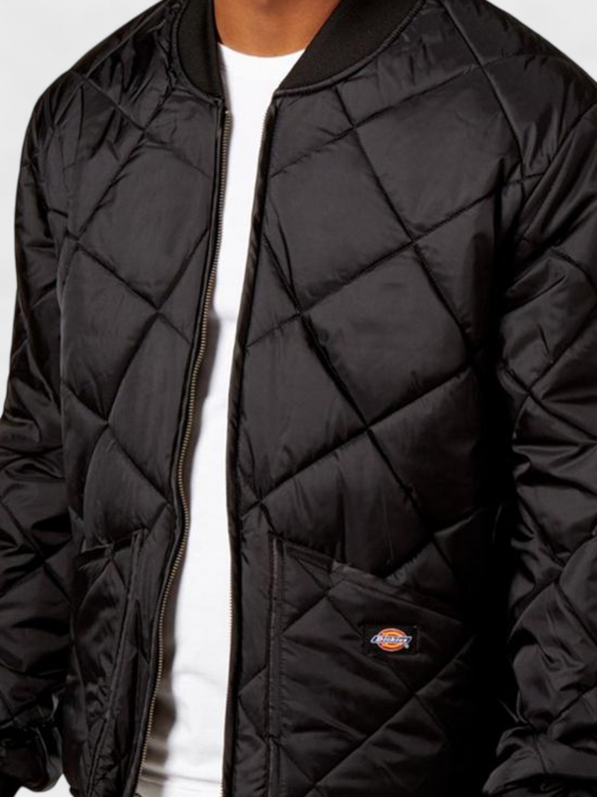 Diamond Quilted Bomber Jacket Black