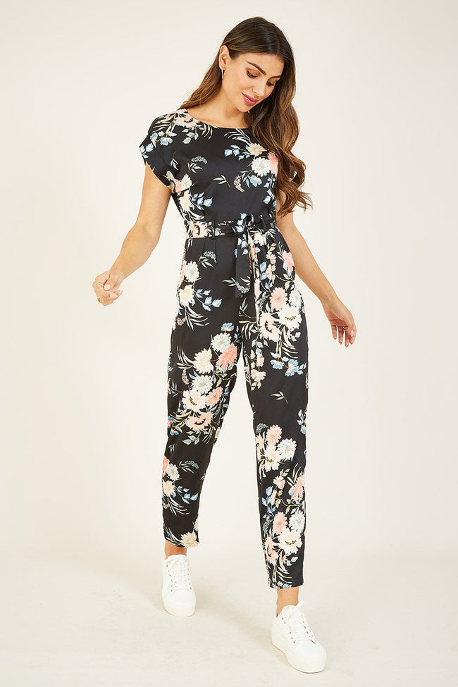 Yumi Black Japanese Floral Tie Jumpsuit
