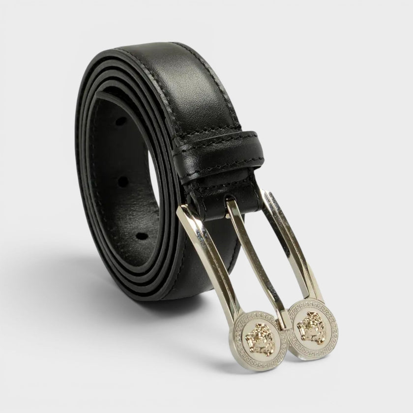 Logo Belt Calf Leather Black Silver