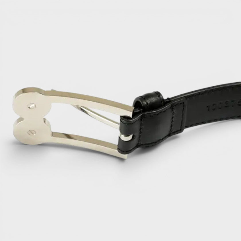 Logo Belt Calf Leather Black Silver