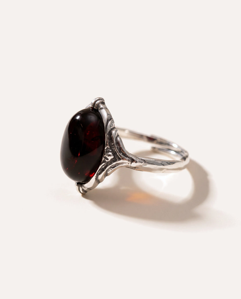 Boho Cherry Red Amber Ring