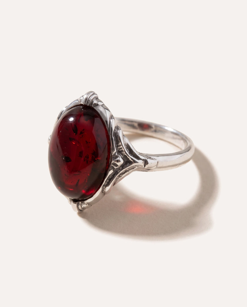 Boho Cherry Red Amber Ring