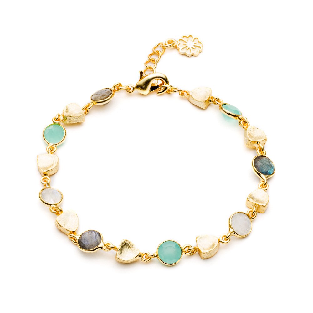 Gold Sara Mixed Gemstone Bracelet: Pariba Onyx, Labradorite & Moonstone