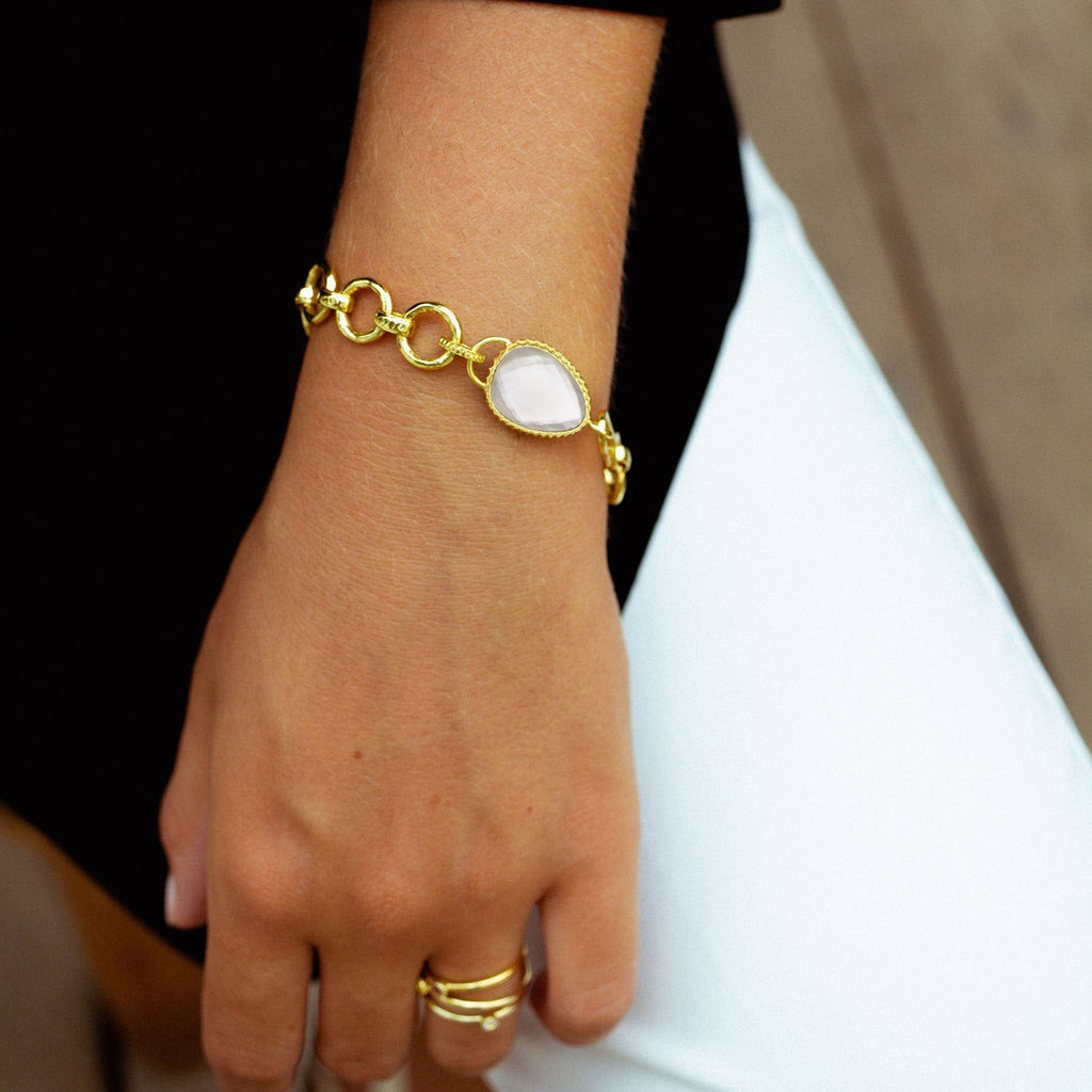 Odyssey Chunky Chain Bracelet with Irregular Doublet Gemstone: Mother of Pearl with Tanzanite