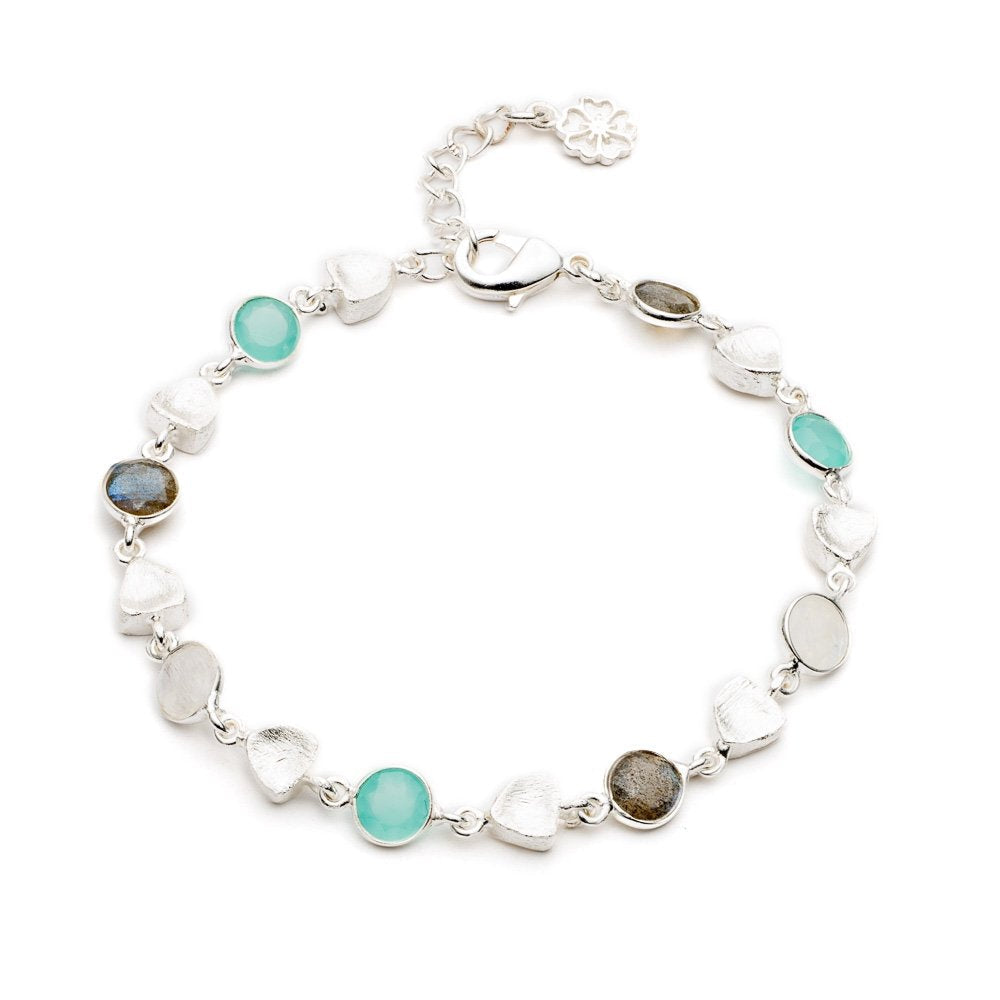 Silver Sara Mixed Gemstone Nugget Bracelet Pariba Onyx, Labradorite & Moonstone
