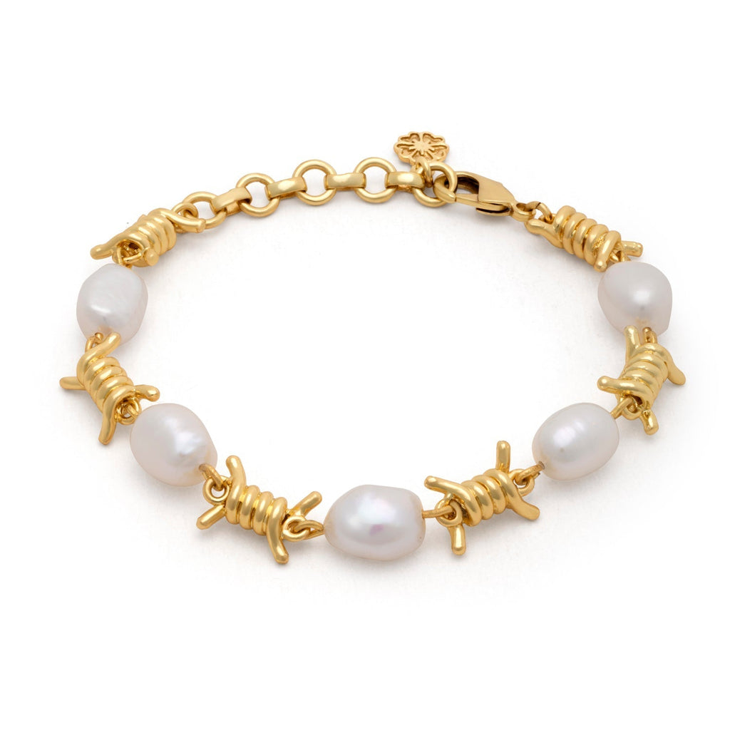 Tatiana Chunky Pearl And Barbed Wire Bracelet