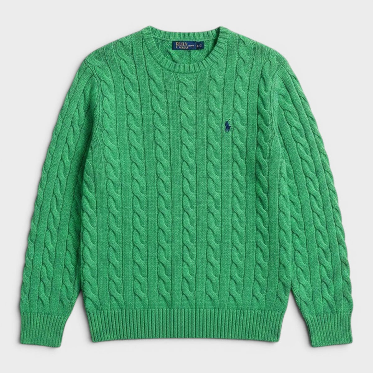 Polo Logo Cable Knit Cotton Sweater Jumper Green
