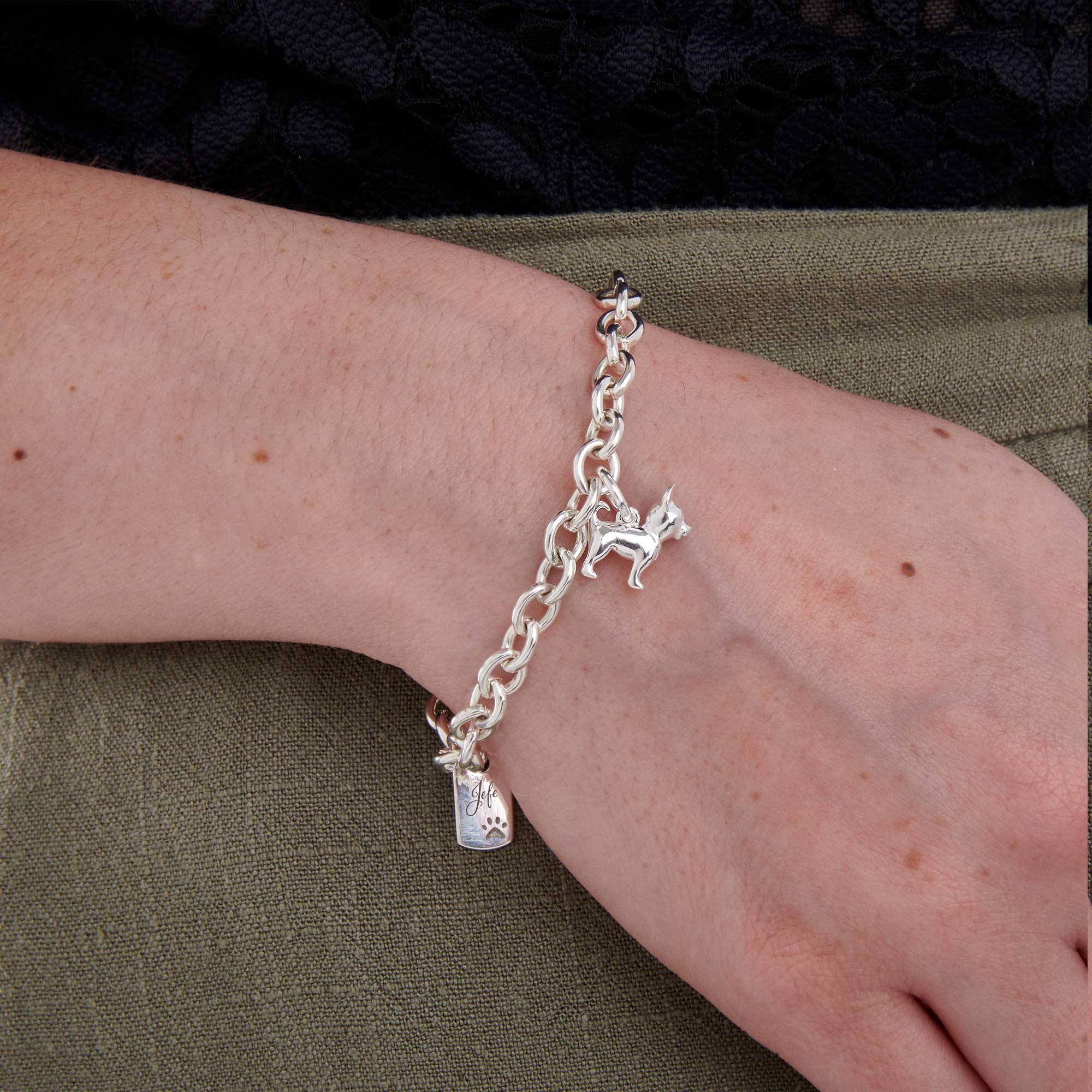 Chihuahua Silver Dog Charm Bracelet