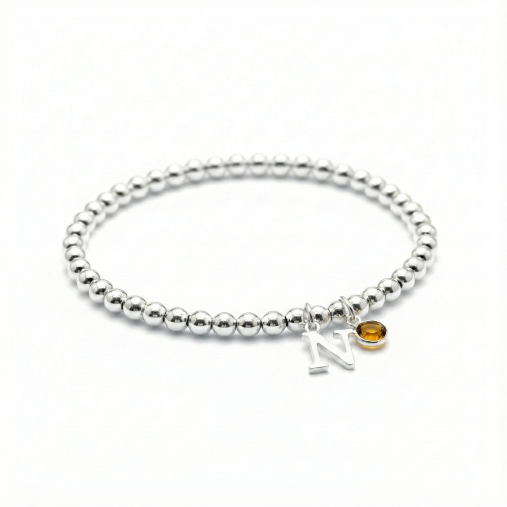 Personalised November Birthstone and Initial Bracelet | Citrine