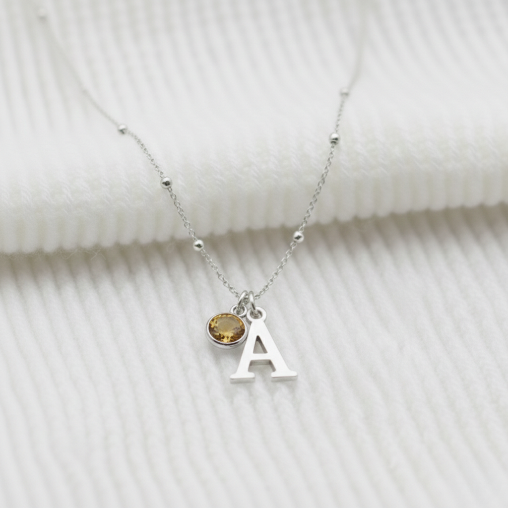 Personalised November Birthstone and Initial Necklace