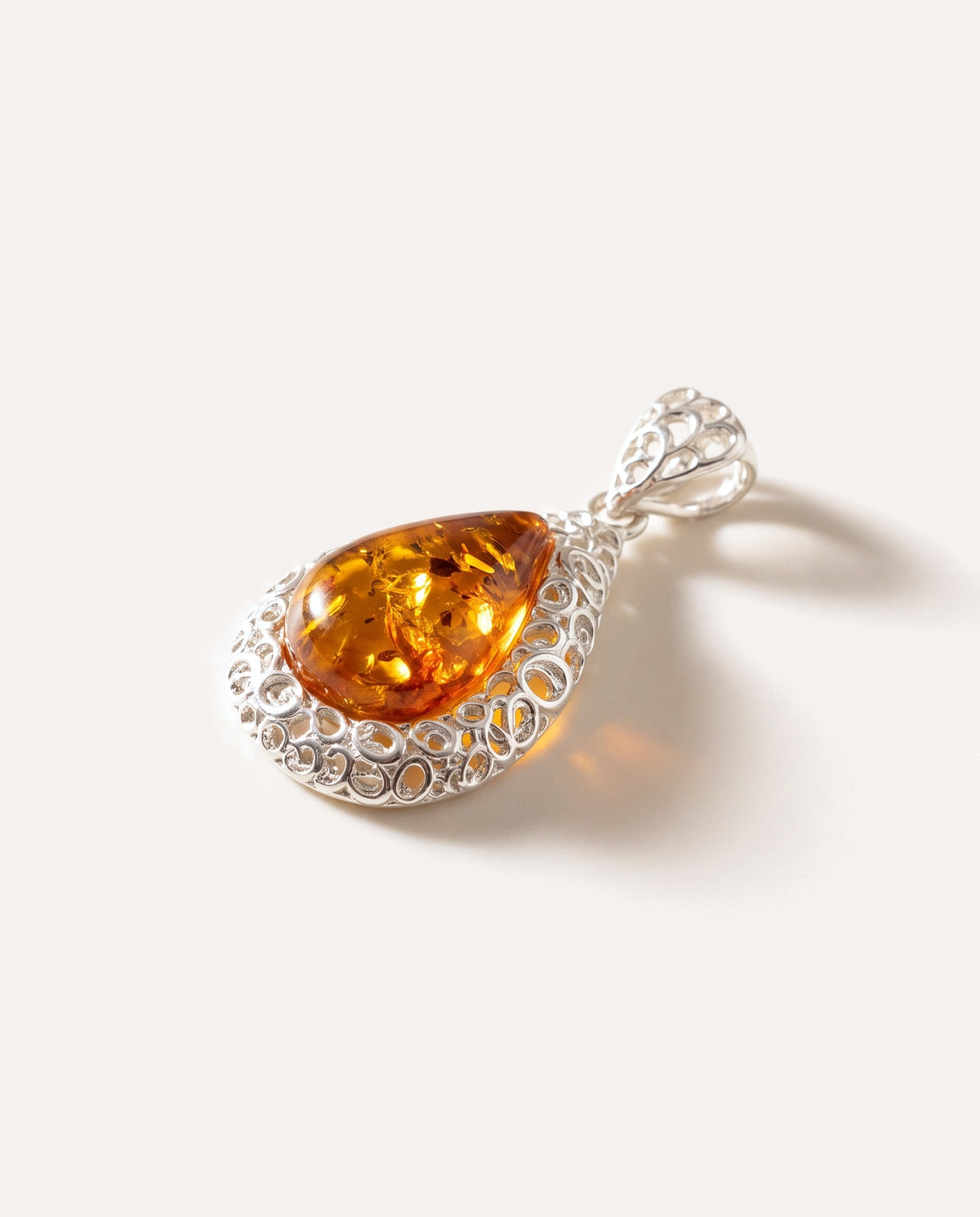 Pendentif Gouttelette Ambre Cadre Filigrane