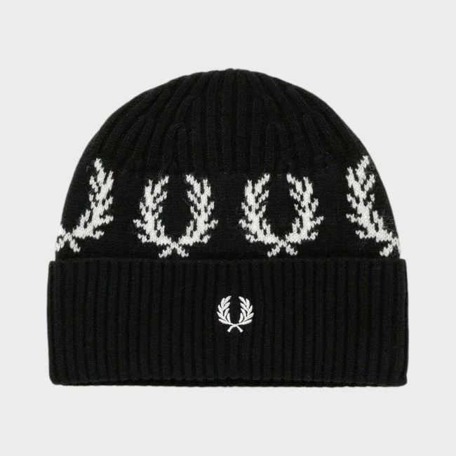 Laurel Wreath Embroidered Beanie Black