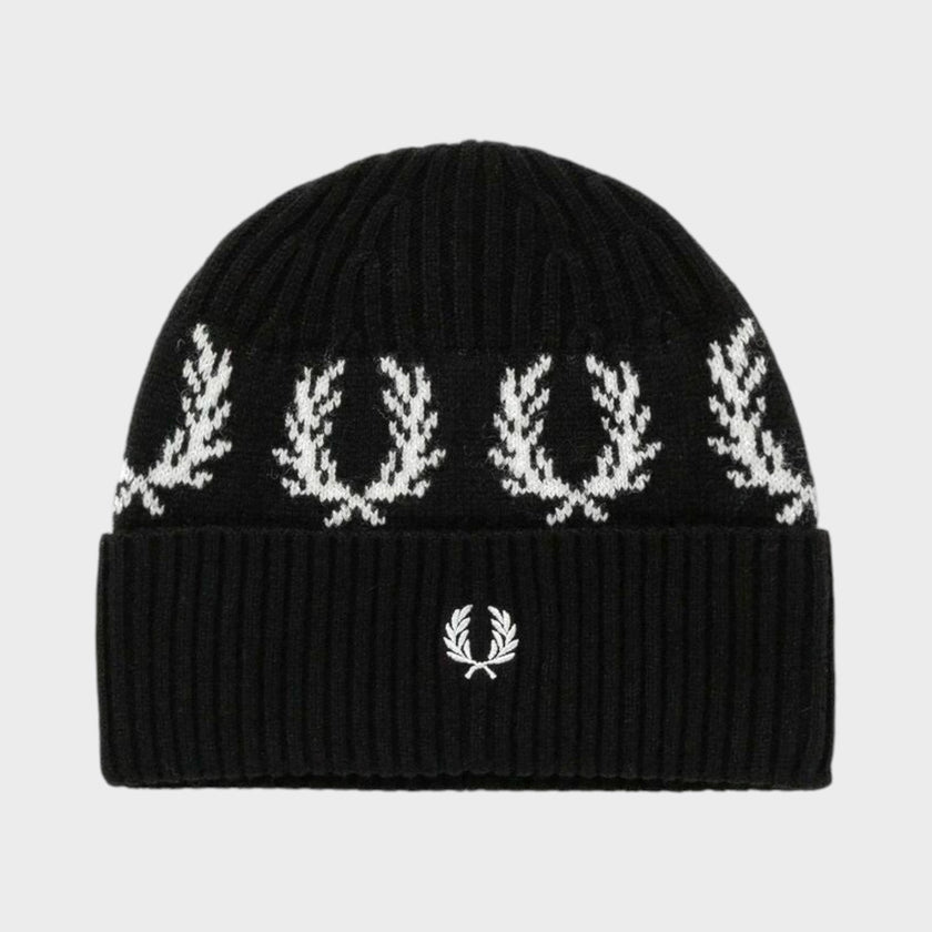 Laurel Wreath Embroidered Beanie Black