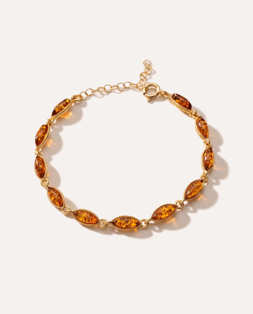 Bracciale delicato in argento placcato oro e ambra