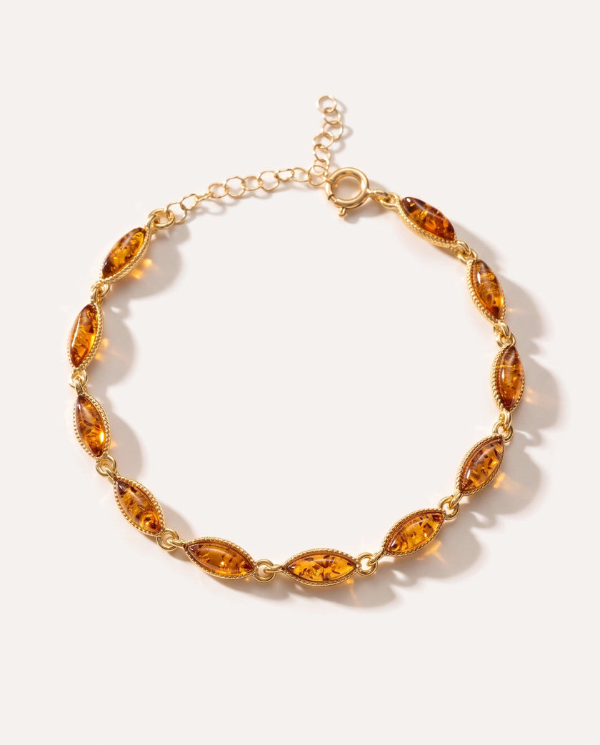 Bracciale delicato in argento placcato oro e ambra