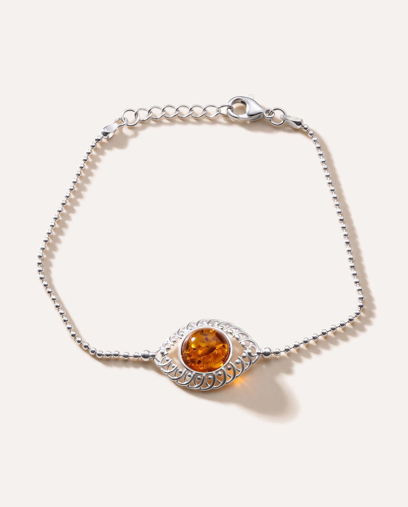 Bracciale decorativo con sfera in ambra e argento