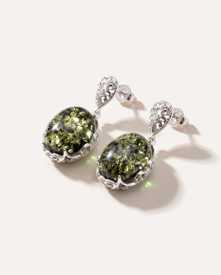 Boucles d'oreilles pendantes Demi en ambre vert