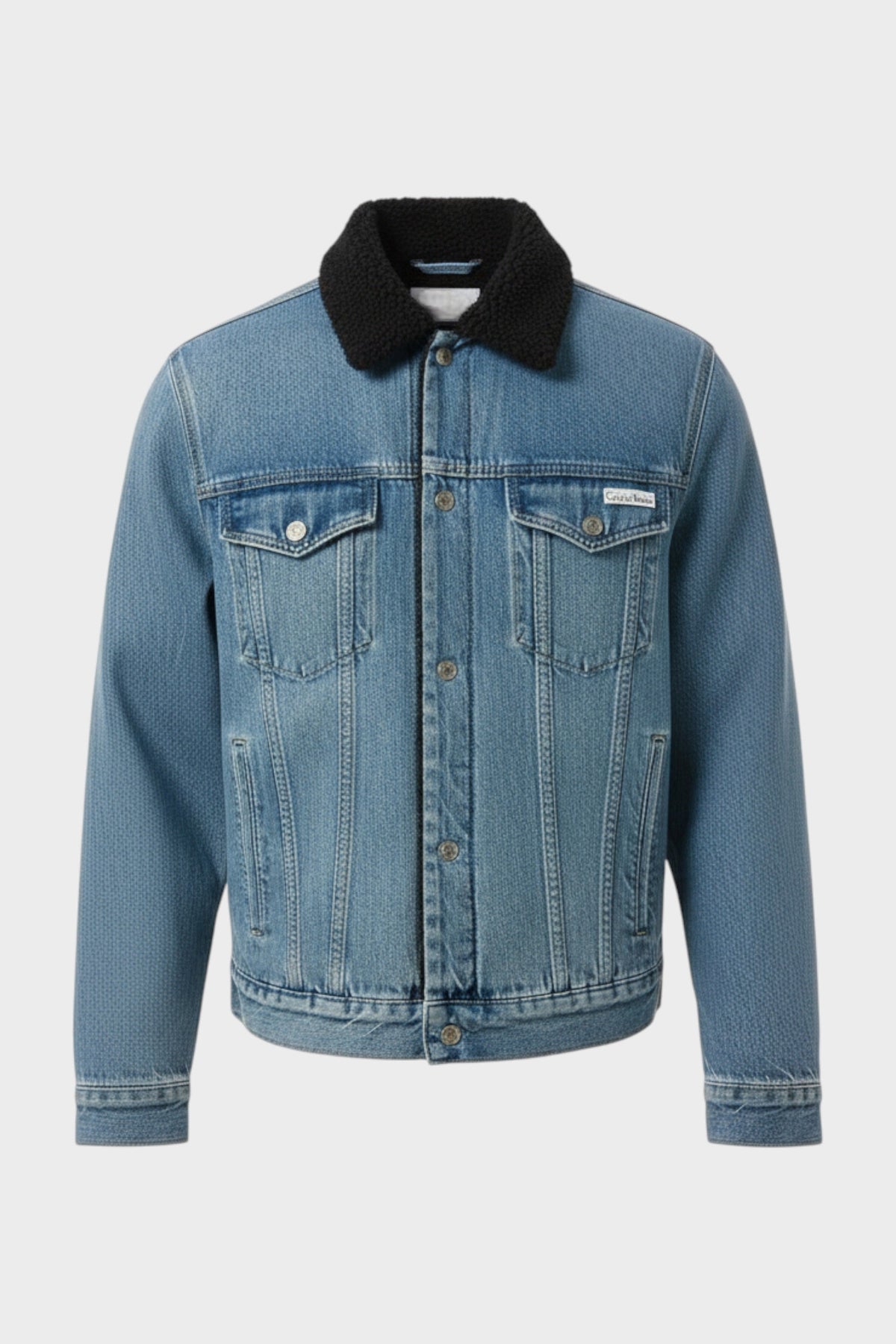 90S Sherpa Trucker Denim Jacket Pocono Blue Black