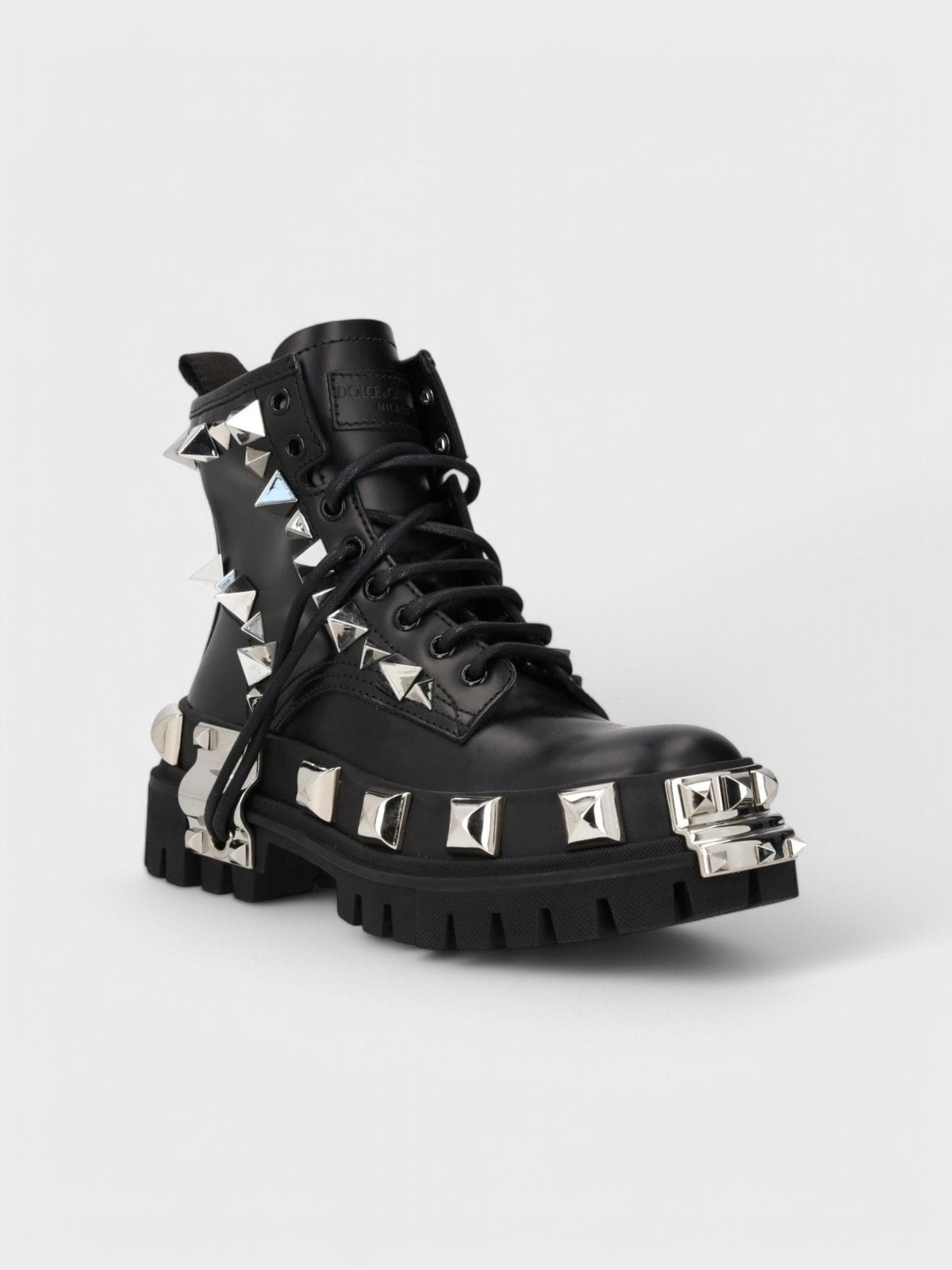 Dolce & Gabbana Studded Combat Boots Lace-Up Black
