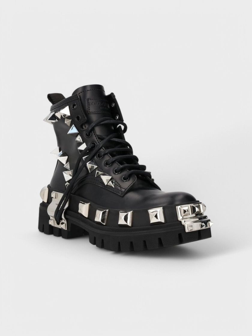 Dolce & Gabbana Studded Combat Boots Lace-Up Black