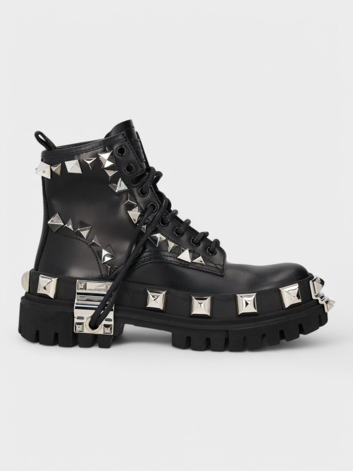 Dolce & Gabbana Studded Combat Boots Lace-Up Black
