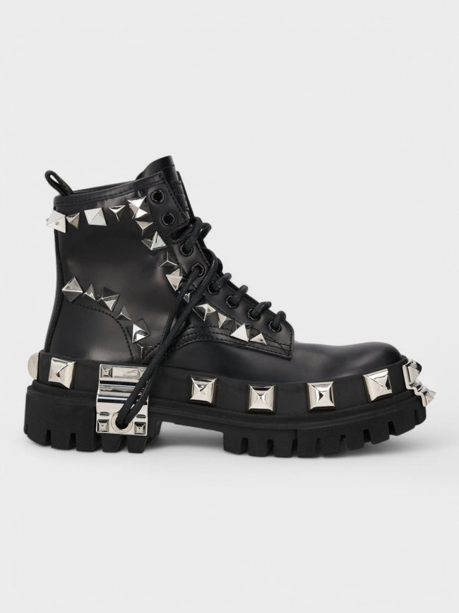 Dolce & Gabbana Studded Combat Boots Lace-Up Black