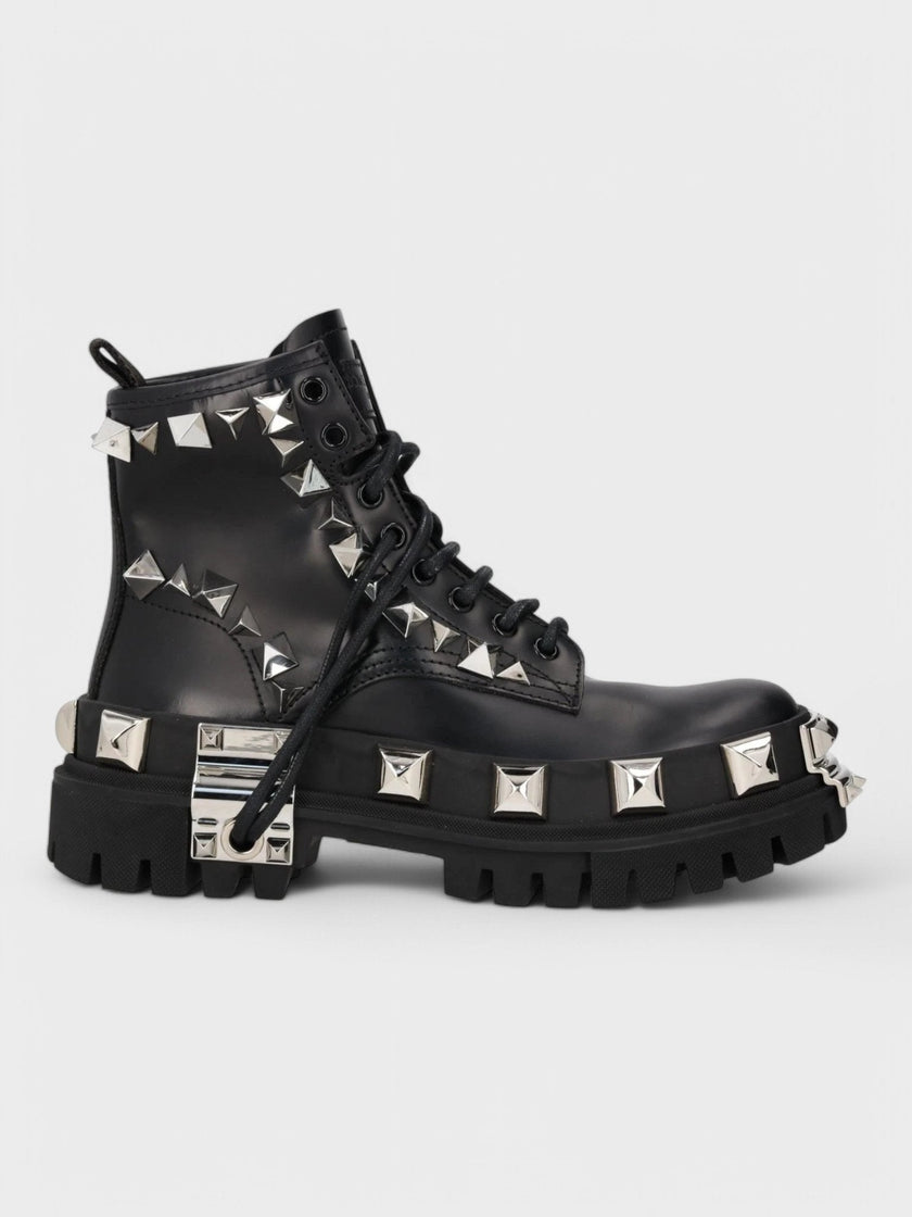 Dolce & Gabbana Studded Combat Boots Lace-Up Black