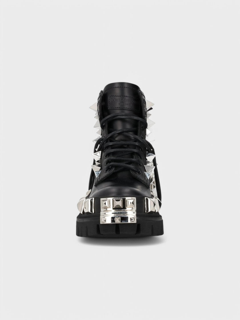 Dolce & Gabbana Studded Combat Boots Lace-Up Black