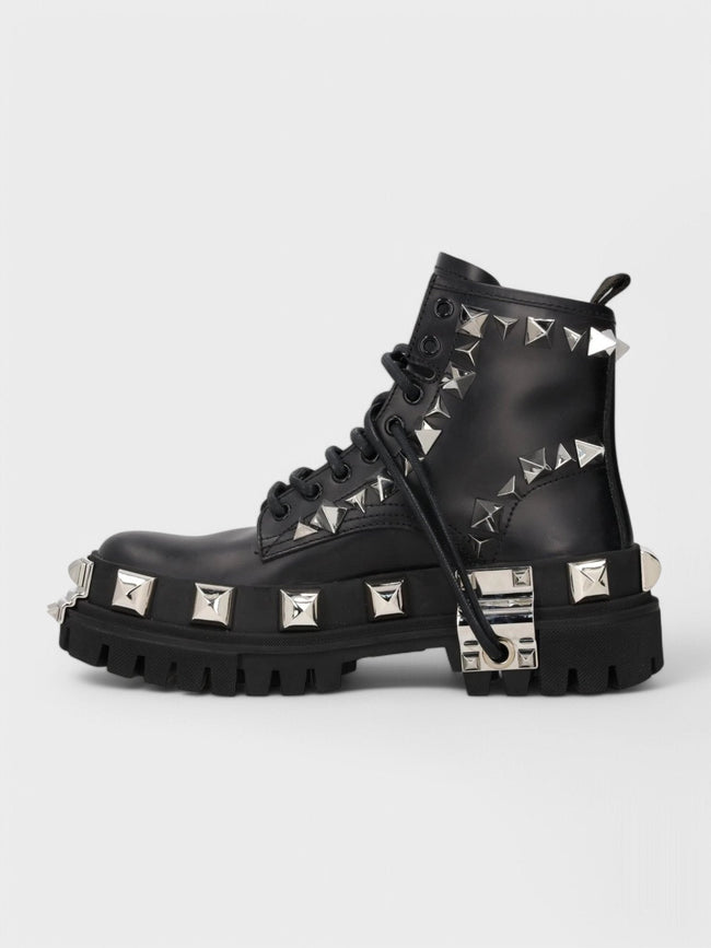 Dolce & Gabbana Studded Combat Boots Lace-Up Black