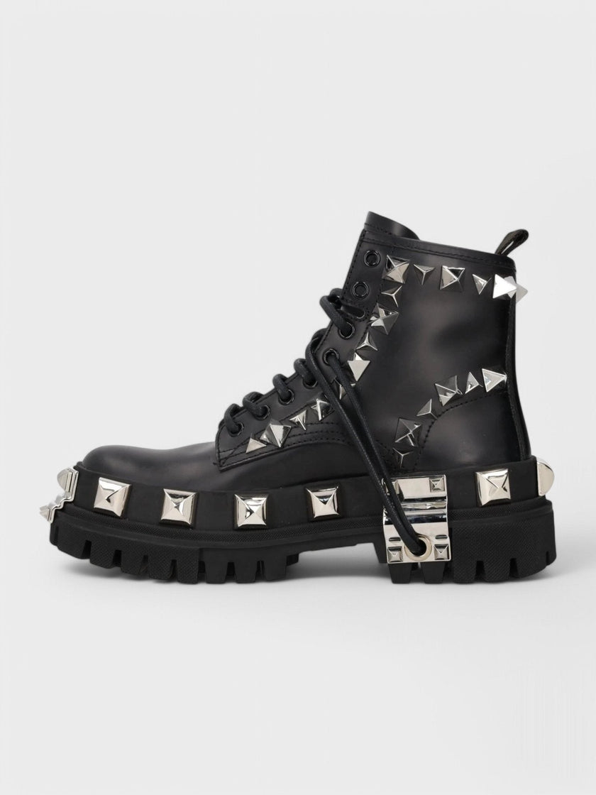 Dolce & Gabbana Studded Combat Boots Lace-Up Black