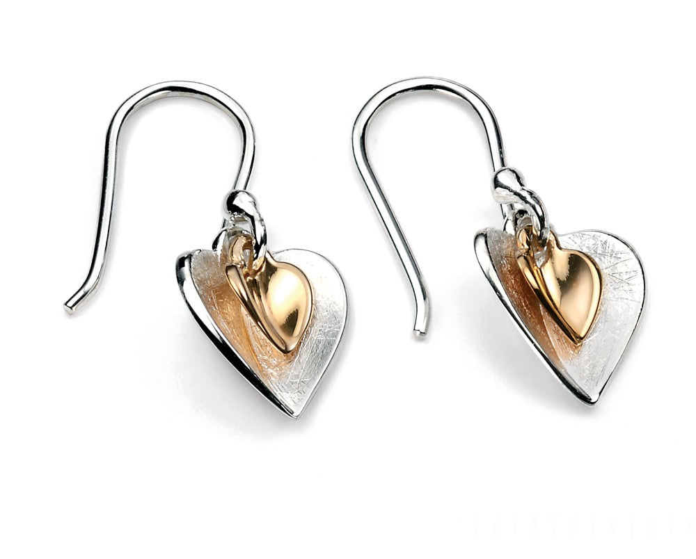 Beginnings Double Heart Earrings with Yellow Gold Plated Small Heart