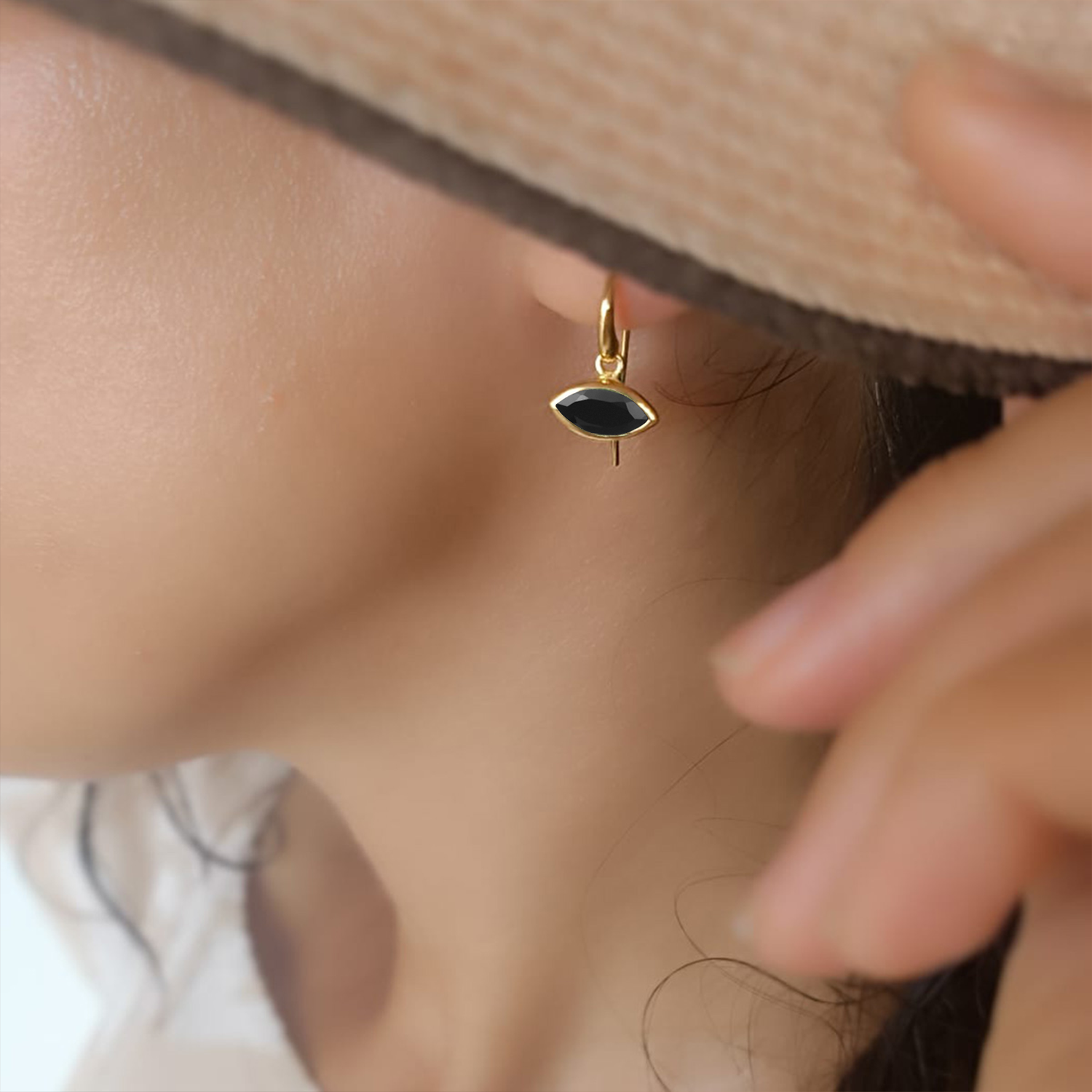 Lena Marquise Gemstone Drop Earrings Black Onyx