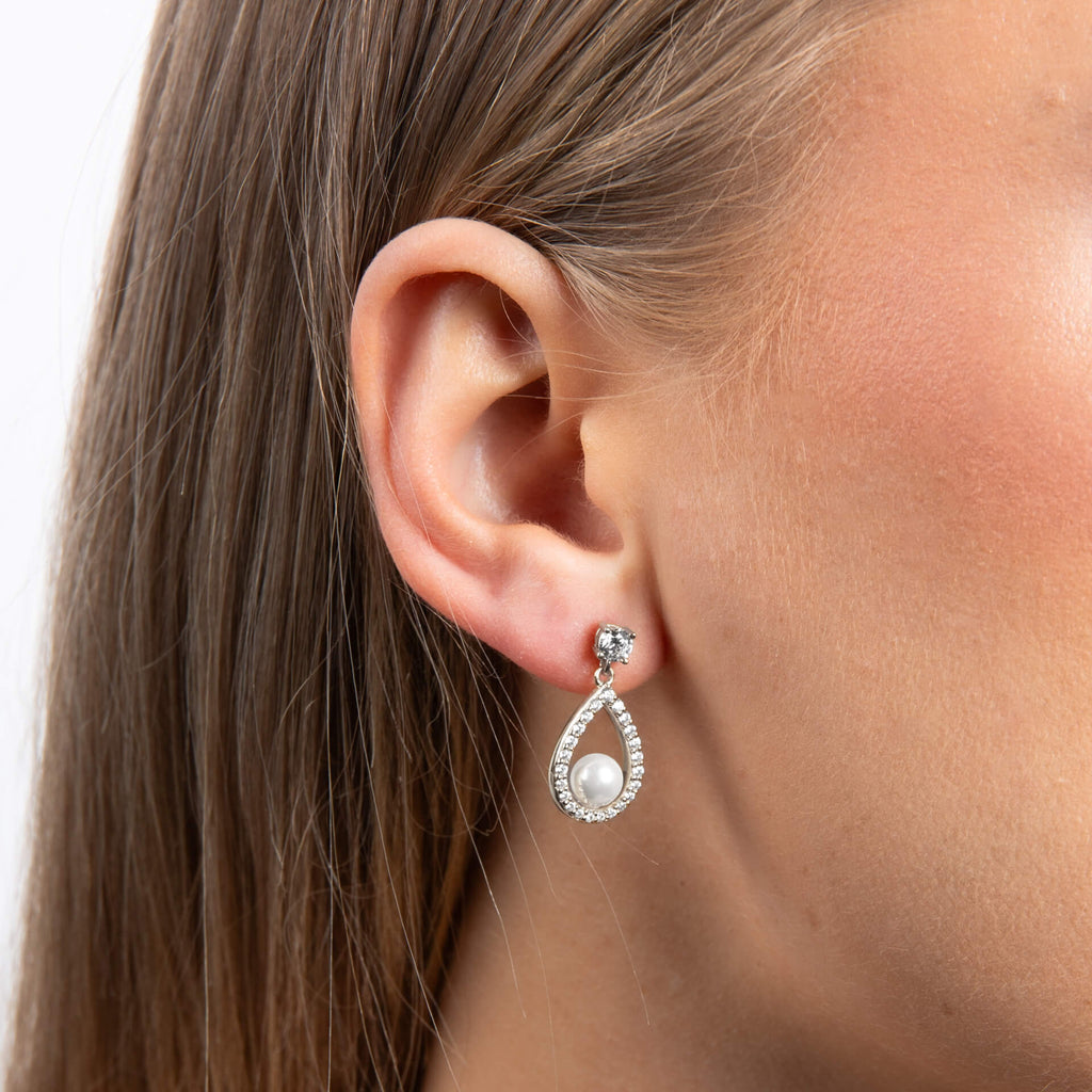 Diamonfire Open Halo Teardrop Earrings with Shell Pearl