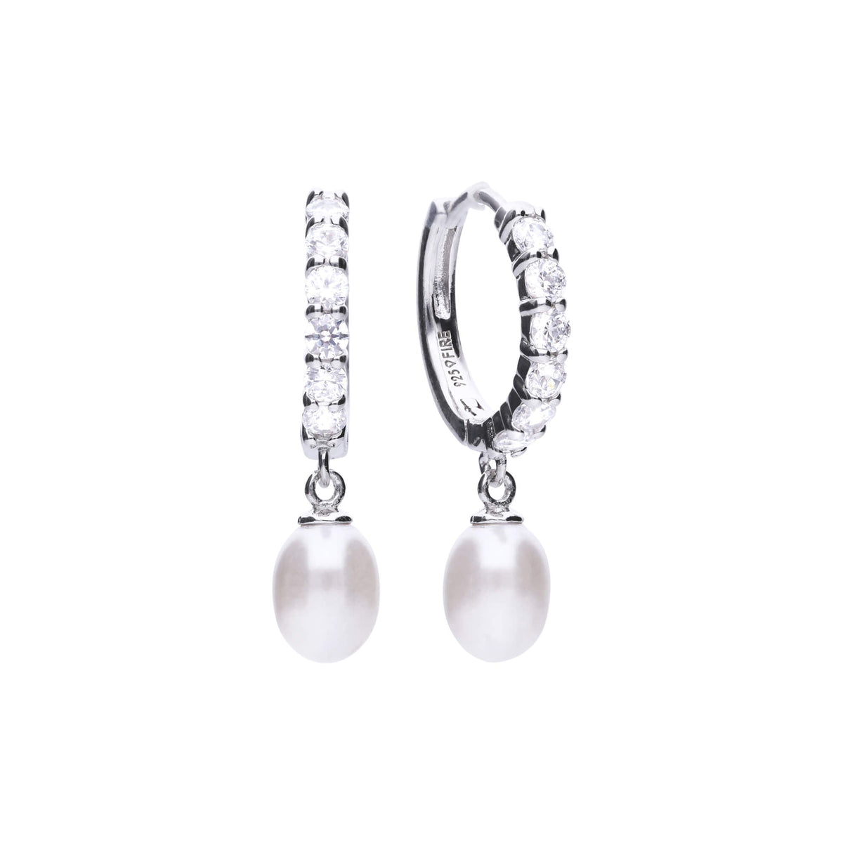 Diamonfire Perlen-Creolen mit Zirkonia-Pavé