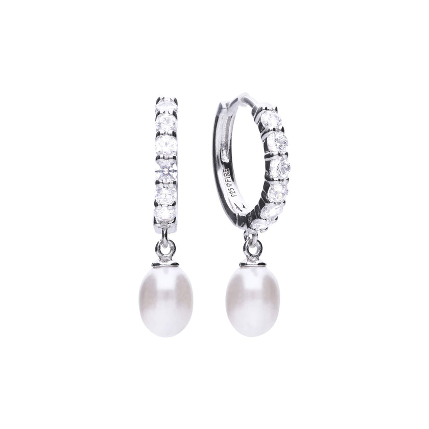 Diamonfire Perlen-Creolen mit Zirkonia-Pavé